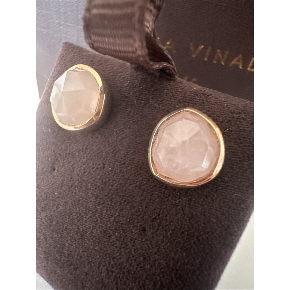 MONICA VINADER Earrings Rose Quartz 18K Rose Gold Plated Studs New In Box